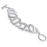 Sterling Silver 36mm Polygon Link Toggle Bracelet 8.5