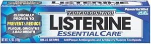 Listerine Essential Care Tartar Control Toothpaste, Powerful Mint Gel, 4.2-Ounce Tubes (Pack of 4)