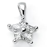 Sterling Silver Cubic Zirconia Rhodium Plated Star Shape Pendant.
