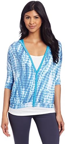 Rebecca Michaels Women's 3/4 Sleeve Hooded Cardigan Top, Electric Avenue Blue/White Snakeskin Tie Dye Print, Small