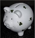 Celtic Stoneware Good Luck Irish Shamrocks Piggy Bank