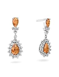 Genuine Fire Opal 14kt White Gold Dangle Drop Earrings