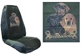 Car Truck SUV Labrador Retriever Trio with Bone Dog Print Seat Covers 2 Charcoal Grey Universal Vehicle Bucket Seatcovers