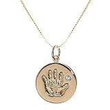 18kt Gold over Silver March Birthstone Aquamarine Crystal Baby Handprint Pendant on Necklace