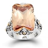 Bling Jewelry Designer Inspired Bali Style Sterling Silver Emerald Cut Champagne Ring - 6