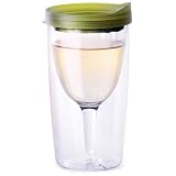 Vino2Go Double Wall Insulated Acrylic Wine Tumbler with Verde Green Slide Top Open/Close Drink Through Lid 10 oz. Set of 2