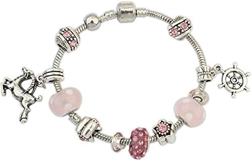 CZ Luxxe Jewelry White Gold Rhodium Crystal and Alloy Charm Bracelet - Pink