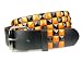 Snap On Punk Rock Star Studded Black & Orange Checker Board Pattern Leather Belt