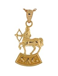 14k Real Yellow Gold 2.37cm Sagittarius Astrological Zodiac Charm Pendant