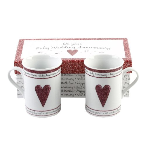 Beautiful Set of Ruby Wedding 40th Anniversary mugs - Make An
