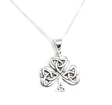 Shamrock Pendant - Sterling Silver Irish Celtic Trinity Knot and Shamrock Pendant with 18" Box Necklace Included