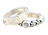 Ring Set - R87 - Stretch - 2 Piece Set - Ring Size 7 - Will Stretch Even Bigger ~ Silver Tone Metal with Glass Beads and Clear Crystals