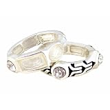 Ring Set - R87 - Stretch - 2 Piece Set - Ring Size 7 - Will Stretch Even Bigger ~ Silver Tone Metal with Glass Beads and Clear Crystals