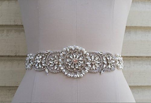 Retro Handmade Crystal Rhinestone Silk Fabric Pearl Czech Stones Bridal Gown Sash Formal Wedding Evening Dress Belt