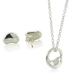 Designer Inspired Elsa Peretti Bean Sterling Silver Earrings & Eternal Circle Pendant Set