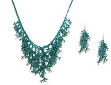 Just Give Me Jewels Handcrafted Coral Design Teal Beaded Bib Necklace and Earring Set