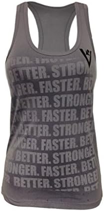 ViewSPORT Women's Sweat Activated "FASTER, BETTER, STRONGER" Racer Back Performance Tank Large Steel