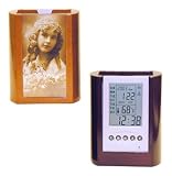 pencil cup picture frame with digital info center - cherry