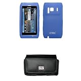 EMPIRE Black Leather Case Pouch with Belt Clip and Belt Loops + Blue Silico ....