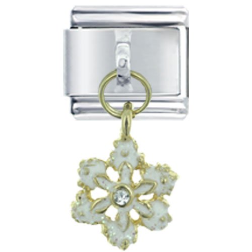 Golden Italian Charm Bracelet Dangle White Snowflake Christmas