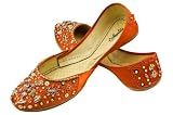 FREE ANKLET with Starlite Ladies / women Beaded & Diamante Orange Leather Khussa Fashion Shoes / Pumps