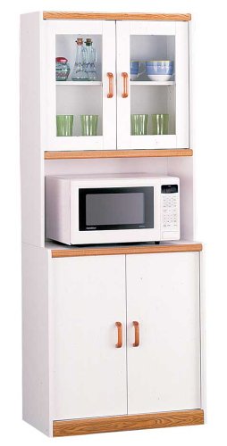 Cabinet with Glass Door Hutch In White/Oak Finish By Ameriwood Furniture