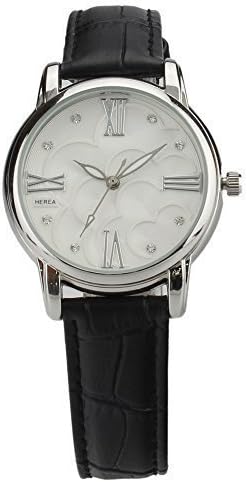 Herea Women's H60086 Analog Display Quartz Stainless Steel Black Leather Strap Watch