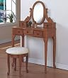 Traditional Style Oak Finish Vanity Set w/Stool
