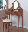 Furniture online: Item 3 Pc Oak Wood Finish Bedroom Vanity Set With Stool And Mirror