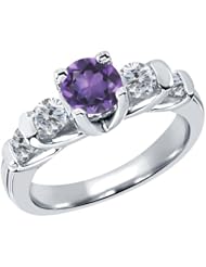 1.63 Ct Round Purple Amethyst G/H Diamond 18K White Gold Ring