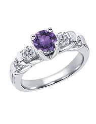 1.63 Ct Round Purple Amethyst G/H Diamond 14K White Gold Ring