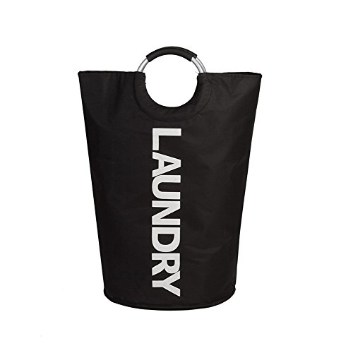 Laundry Hamper,Clothes Storage Basket,Collapsible Laundry Bag,Alloy Handles,Thicken Oxford,for College Dorm and Laundromats(Biack)