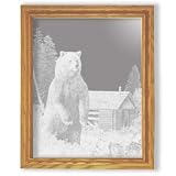 Grizzly Bear Wildlife Art Etching in Framed Wall Mirror, Solid Oak Frame, Hand-Rubbed Finish,... by MasterVisions Etched Glass Home Decor