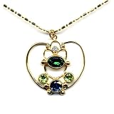 14K Gold Tsavorite Garnet, Diamond, Peridot and Tourmaline Heart Pendant, MADE IN AMERICA