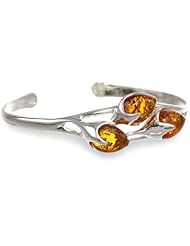 Sterling Silver Honey Amber Three-Stone Bangle