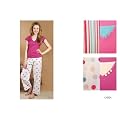 Womens/Ladies Nightwear, Short Sleeve Top & Striped/Polka Dot Bottoms Pyjamas Set