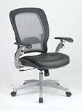 Air Grid Back Leather Chair with Platinum Finish Metal Base By Office Star