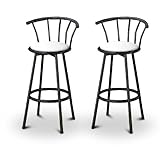 2 White Vinyl Black Adjustable Barstools