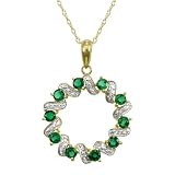 10k Yellow Gold Lab-Created Emerald and Diamond Ribbon Circle Pendant, 18