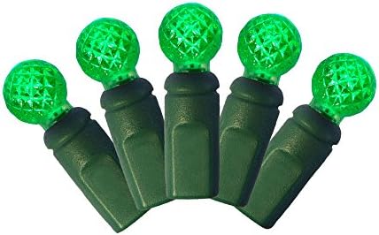 Green LED G12 Mini Christmas Lights, Professional Grade, Set of 50 Bulbs.