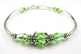 Peridot August Birthstone Beaded Bangle Bracelets with Sterling Silver, Swarovski Crystal Beads