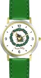 Orange Cat in Christmas Tree Falling in Christmas Wreath - JP - WATCHBUDDY® DELUXE TWO-TONE THEME WATCH - Arabic Numbers - Green Leather Strap-Size-Children's Size-Small ( Boy's Size & Girl's Size )
