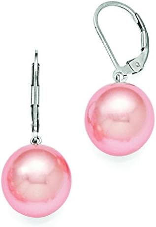 Sterling Silver Majestik 12-13mm Round Pink Shell Pearl Leverback Earrings