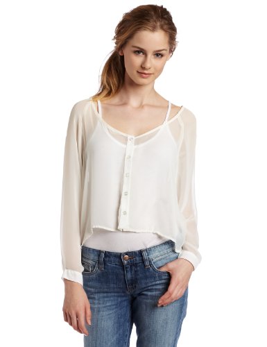 Lucy Love Juniors Peek-a-Boo Long Sleeve Sheer Blouse, Pure, Large Lucy Love Juniors Peek-a-Boo Long Sleeve Sheer Blouse, Pure, Large