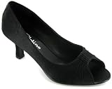 Platino "Arabella" Ladies Satin Peep Toe Court Shoes - Black Satin