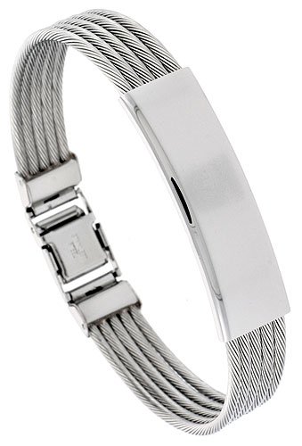 8 Surgical Steel Cable ID Bracelet 7/16 (11.5 mm) wide.