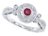 0.24ct Round Pave Set Diamond Ruby Ring in 14Kt White Gold