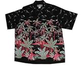 Hula Girl Plam Trees Kamehameha Retro Vintage Hawaiina Aloha Shirt in Black