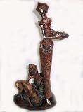 Traditionally Dressed African Lady and Her Pet Dogs Statue Figurine -- 15