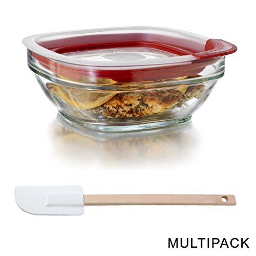 Rubbermaid Easy Find Lid Glass Food Storage Container, 2.5 cup (set of 4) and Free Baker's Secret Spatula - Bundle
